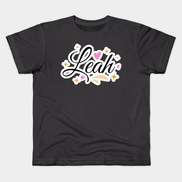 Leah name cute design Kids T-Shirt by BrightLightArts